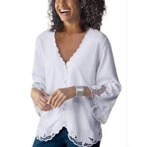 Soft Surroundings White lace bell sleeve blouse sz MEDIUM